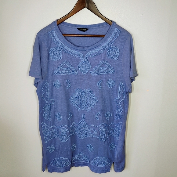 Lucky Brand Soutache Top Womens Plus 1X Purple Boho Embroidered Cotton Relaxed - Picture 10 of 11